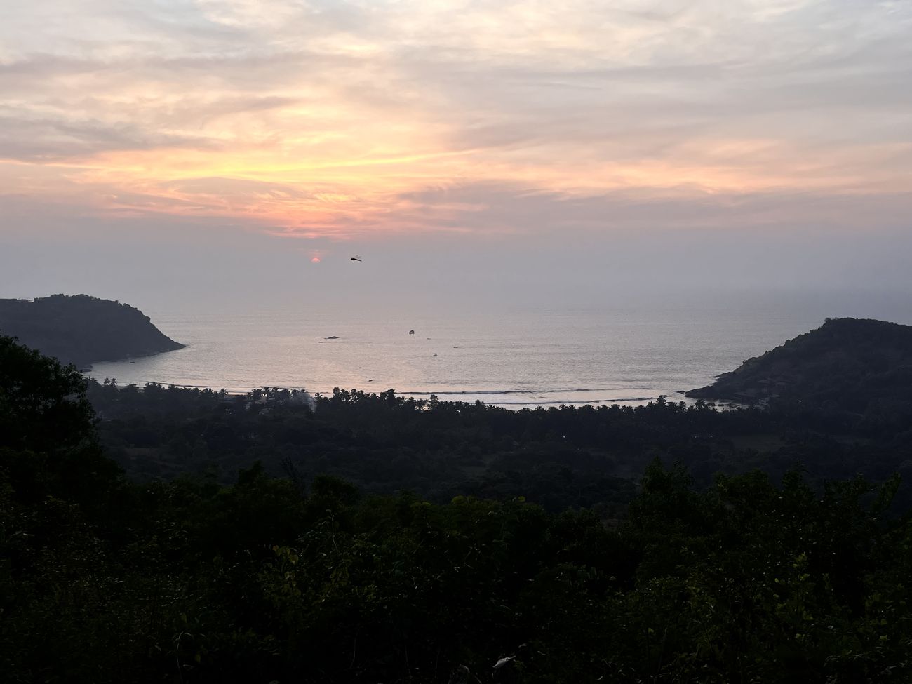 Sunset over the hills and bay