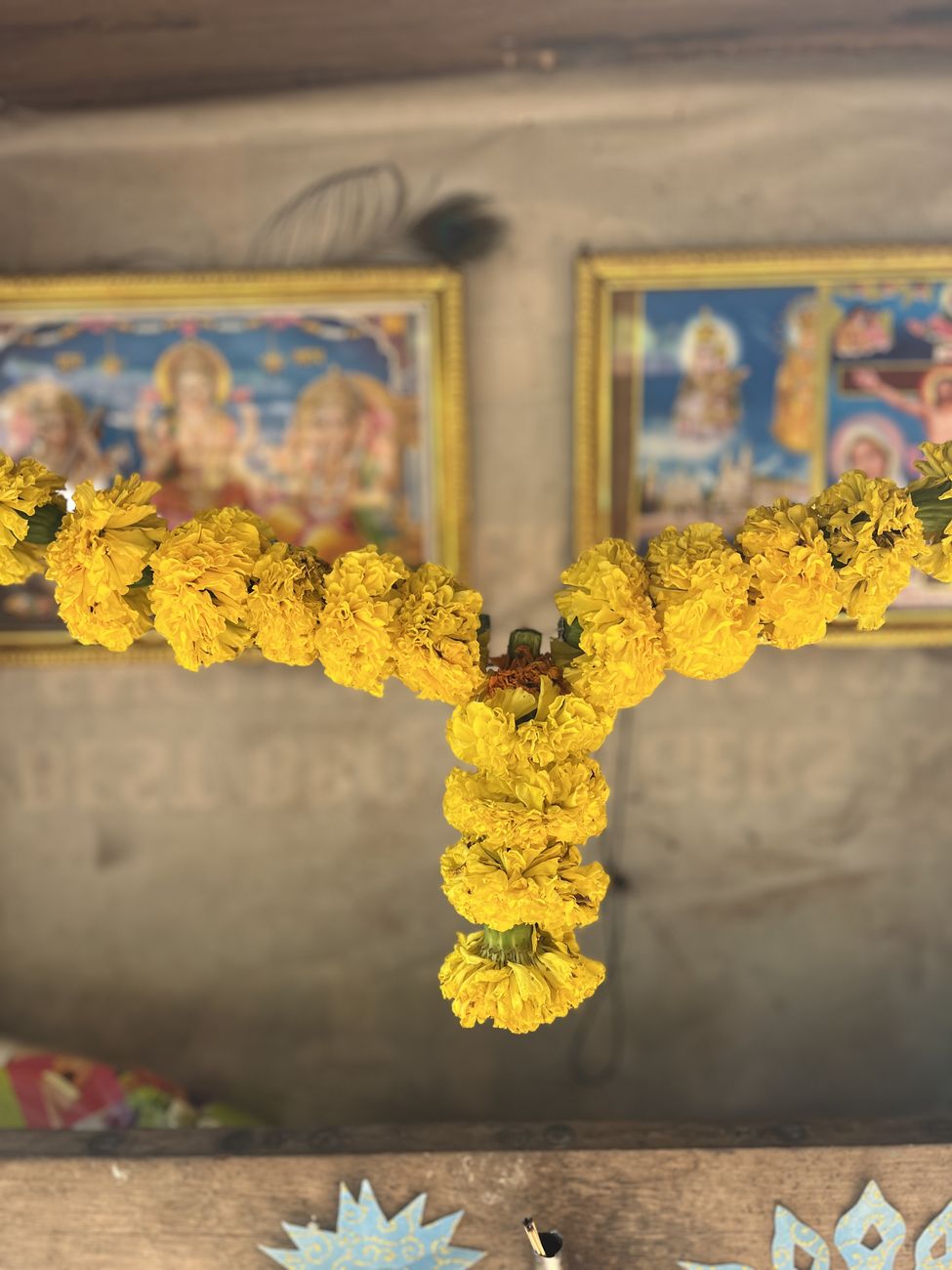 Marigold garlands at a shrine
