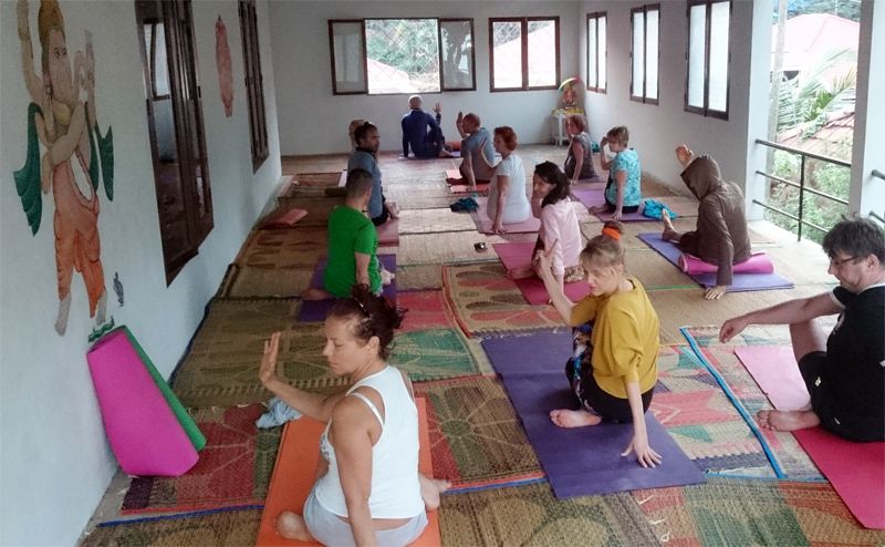 Yoga class in the hall